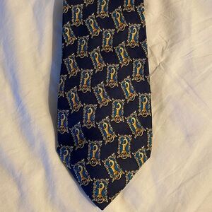 FENDI Necktie Men’s 100% Silk Navy Gold Framed Lobster Claps 4x56” Made In Italy